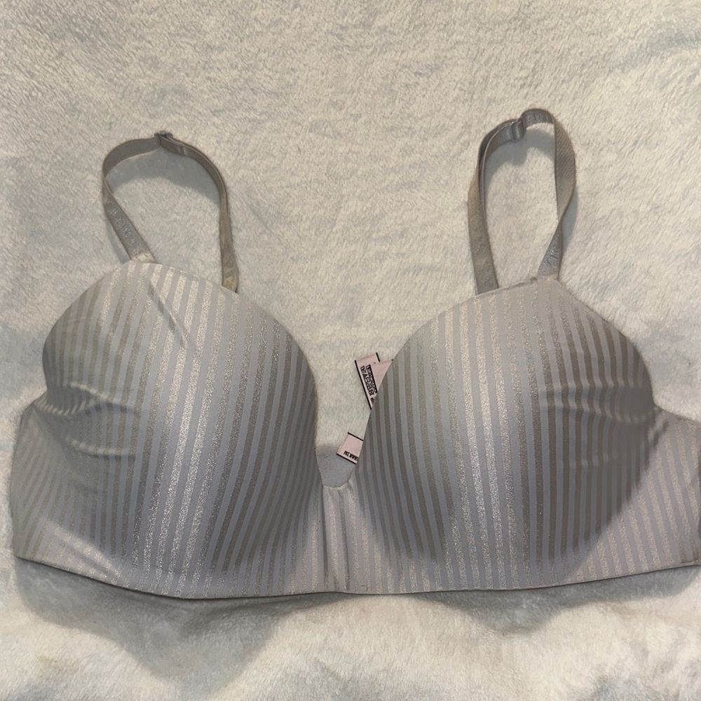 Victoria's Secret Shimmering Gray Striped Bra